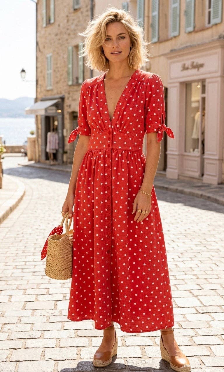 Frangine Cotton Polka Dot Dress | Red