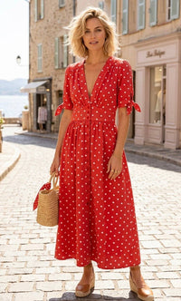 Frangine Cotton Polka Dot Dress | Red