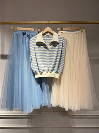 Striped Polo Top | Blue White