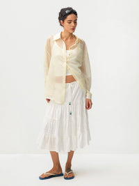 Lyocell Oversized Sheer Button-Down Shirt | Beige