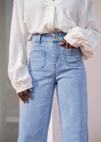 Elena Flared Jeans with Patch Pockets | Light Blue