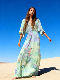 Tie Dye Flowy Embroidered Dress | Pastels