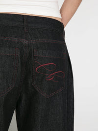 Vintage Curved Wide-Leg Trousers