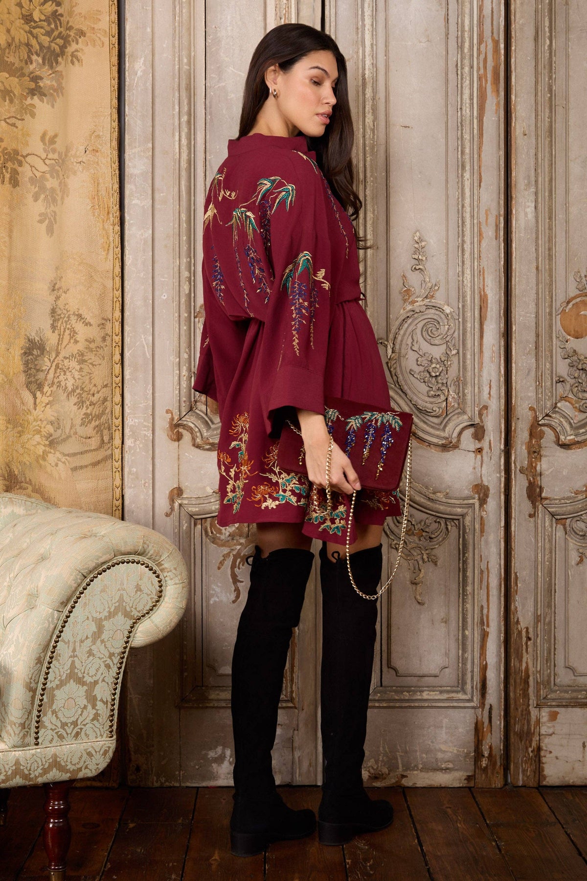 Metallic Wisteria Embroidery Crepe Selene Dress