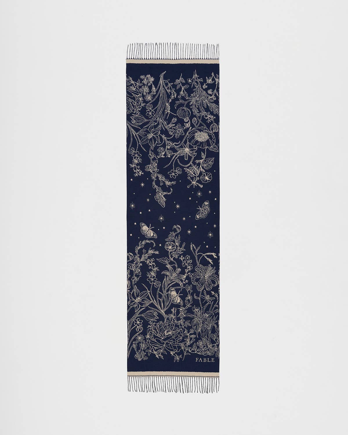 Midnight Garden Long Jacquard Scarf in Navy