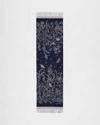 Midnight Garden Long Jacquard Scarf in Navy