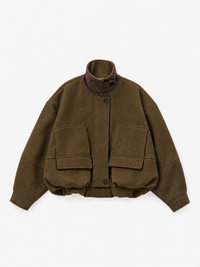 Wool Blend Oversize Bomber Jacket | Khaki