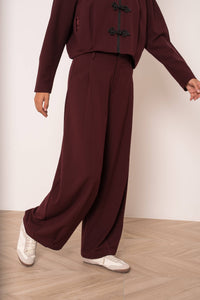Nikki Wide Barrel Trousers | Merlot
