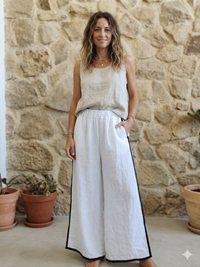 Wide Leg Split Leg Linen Trousers