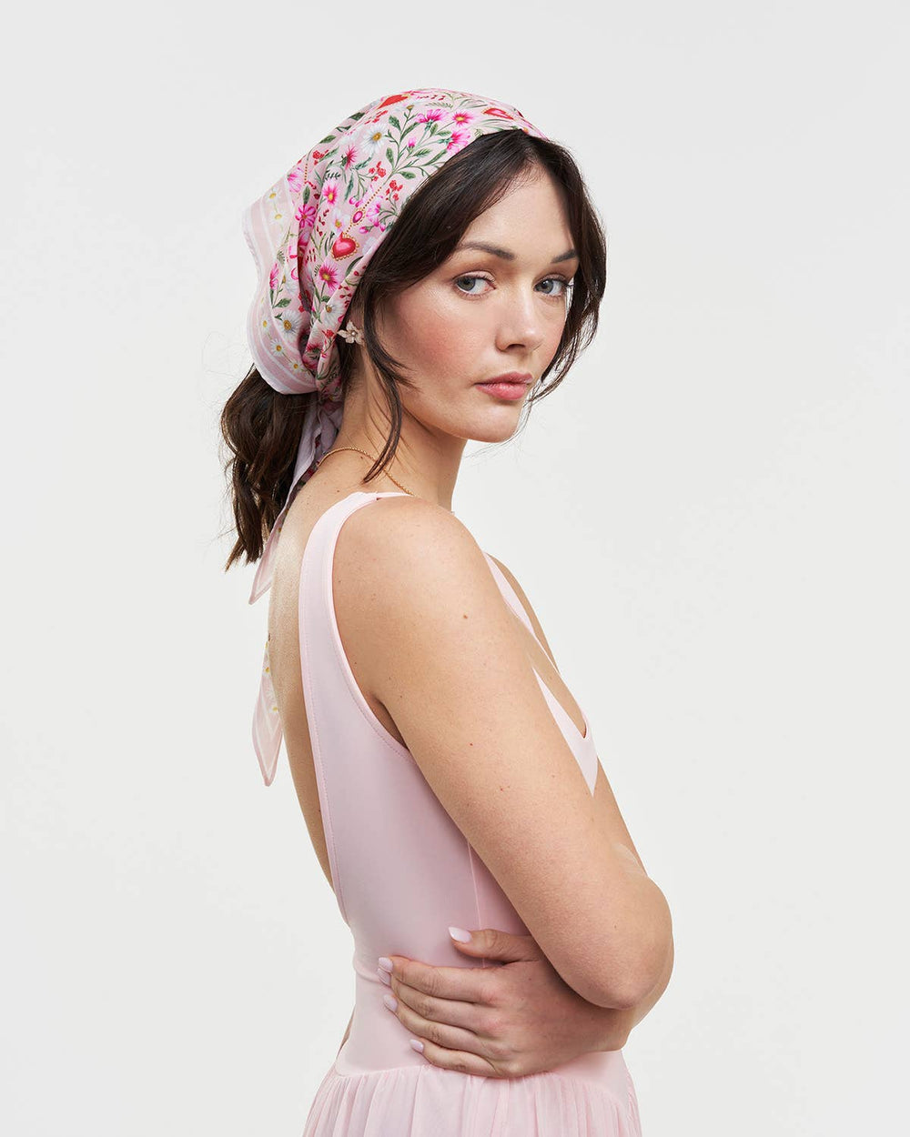 Floral Heart Pink Triangle Scarf