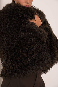 Curly Short Faux Fur Coat | Chocolate Brown