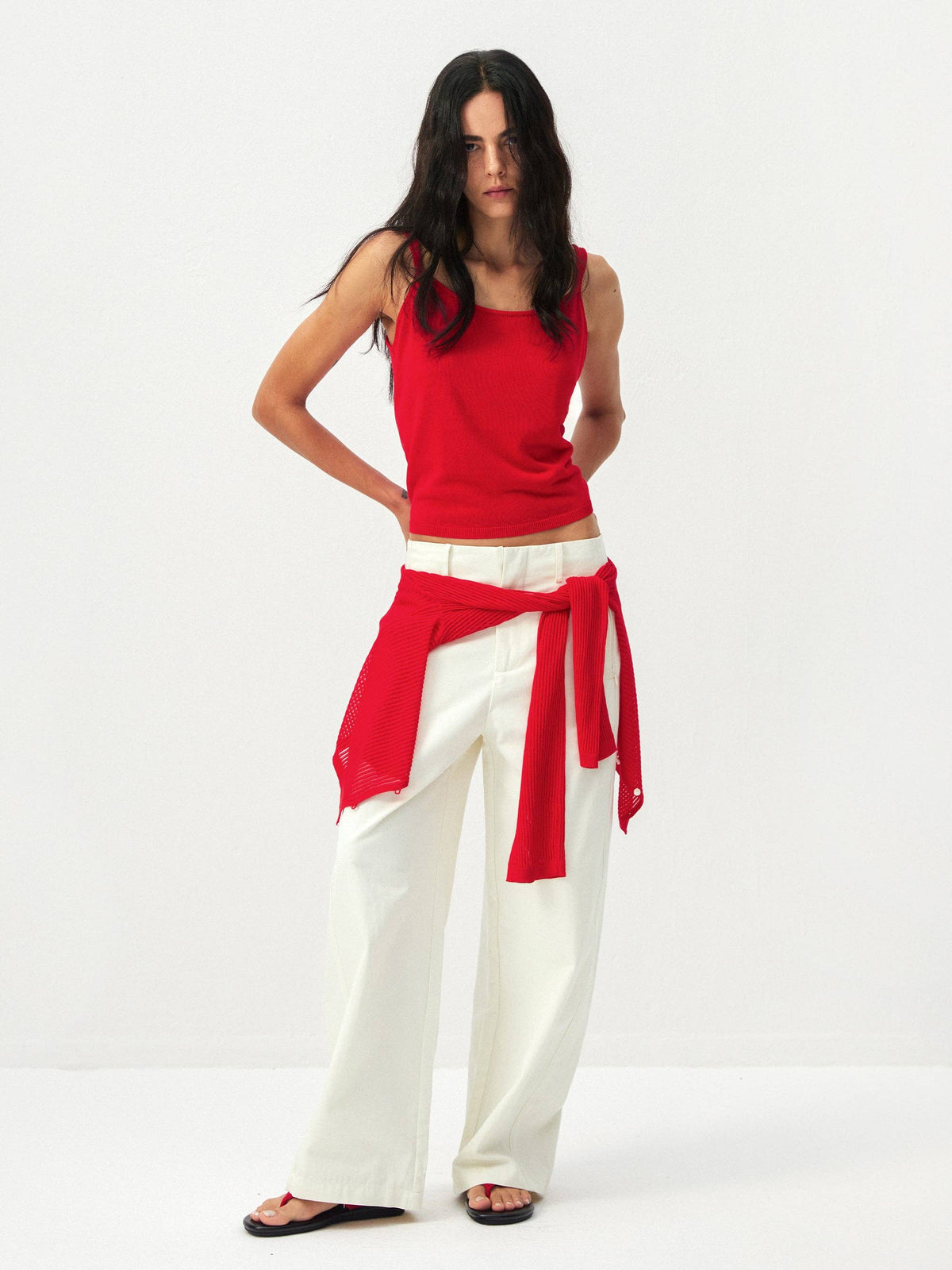 Sheer Ribbed Knit Two-Piece Set | Red
