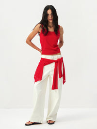 Sheer Ribbed Knit Two-Piece Set | Red