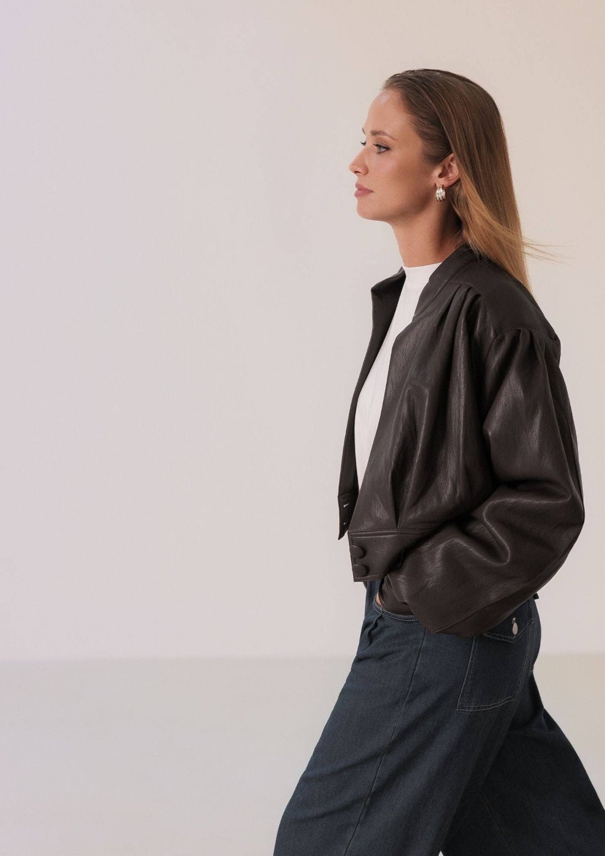 Fiona Vegan Leather Bomber Jacket | Brown