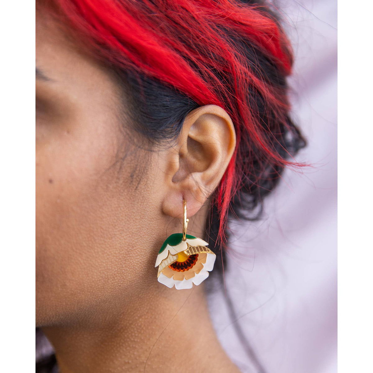 Isobel Floral Hoop Earrings in Caramel