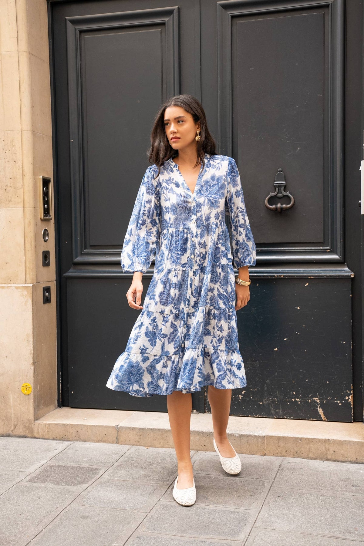 Sienna Silk & Viscose Shirt Midi Length Dress | Blue