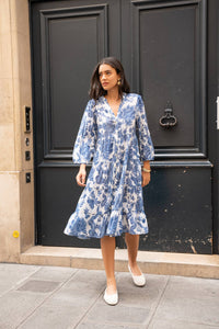 Sienna Silk & Viscose Shirt Midi Length Dress | Blue
