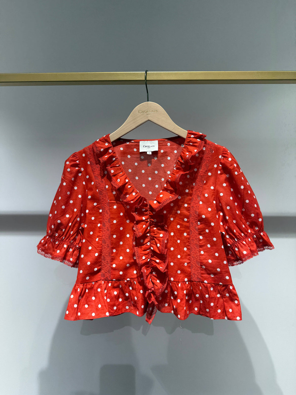 Suzie Cotton Polka-dot Crop Top | Red
