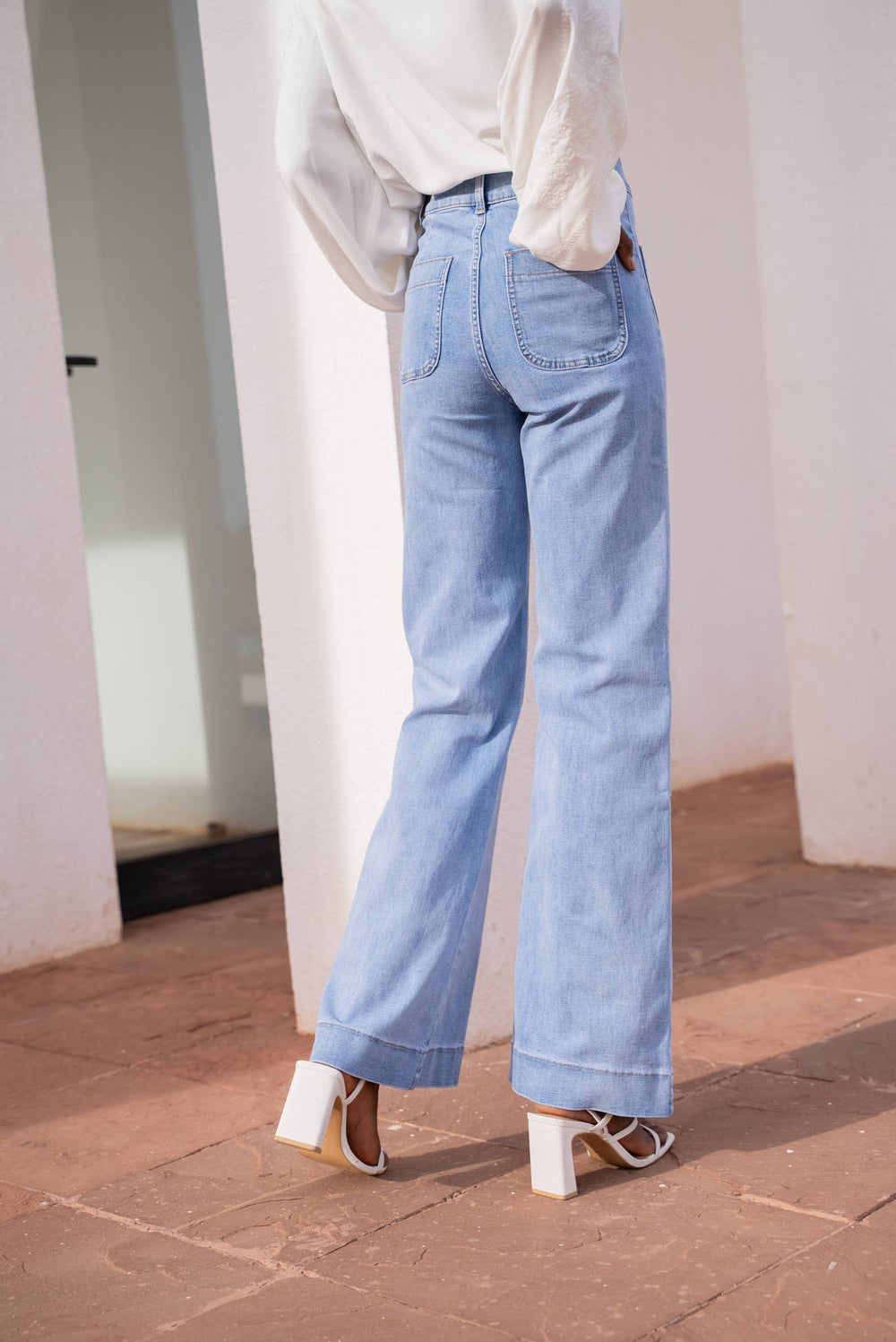 Elena Flared Jeans with Patch Pockets | Light Blue