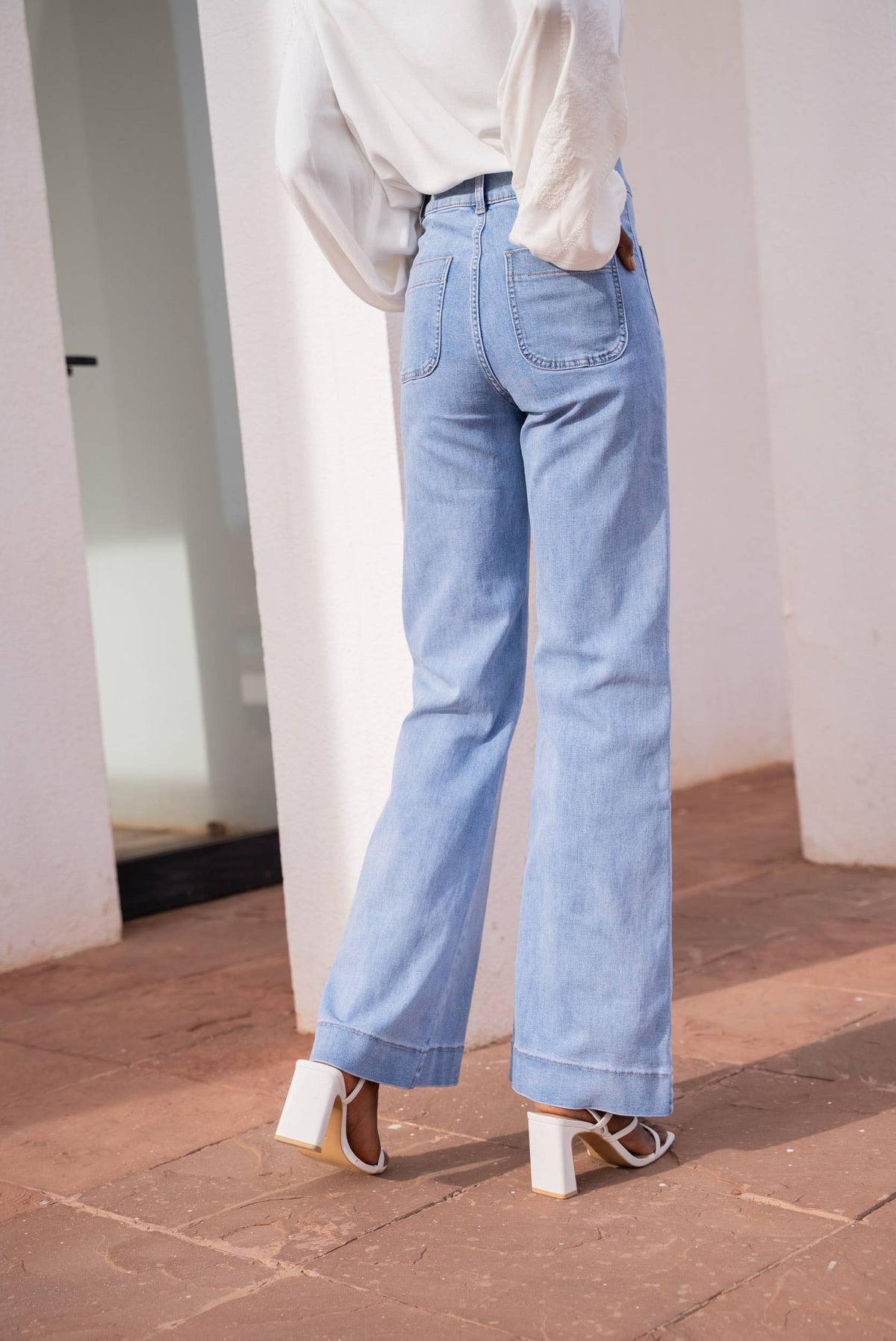 Elena Flared Jeans with Patch Pockets | Light Blue