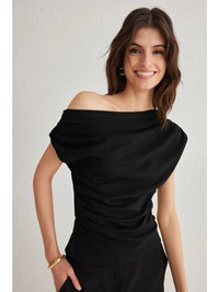 Draped Off the Shoulder Top | Black