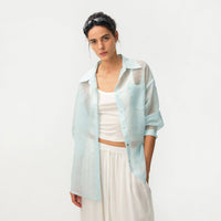 Lyocell Oversized Sheer Button-Down Shirt | Mint Green