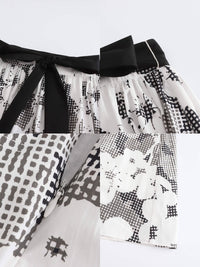 Plaid and Floral A-line Midi Cotton Skirt