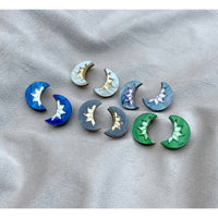 Aurora Mini Moon Stud Earrings - Slate Marble & Gold