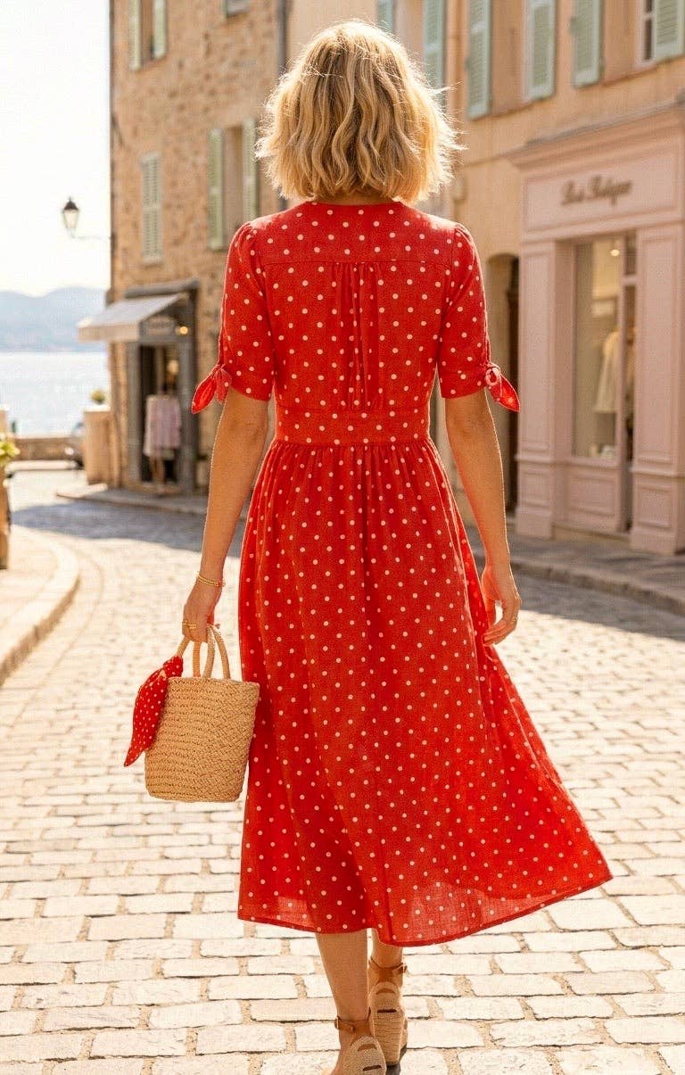 Frangine Cotton Polka Dot Dress | Red