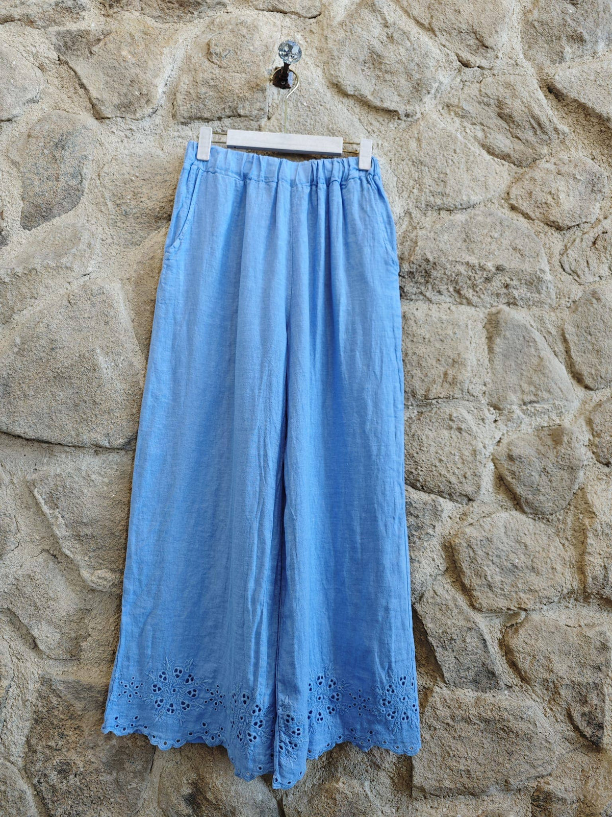 Linen Trousers with Embroidery Detail