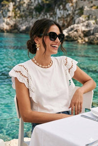 Lace Sleeve Cotton T-Shirt