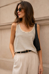 Linen Tank Top | Black and White Stripe