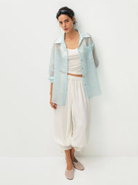 Lyocell Oversized Sheer Button-Down Shirt | Mint Green