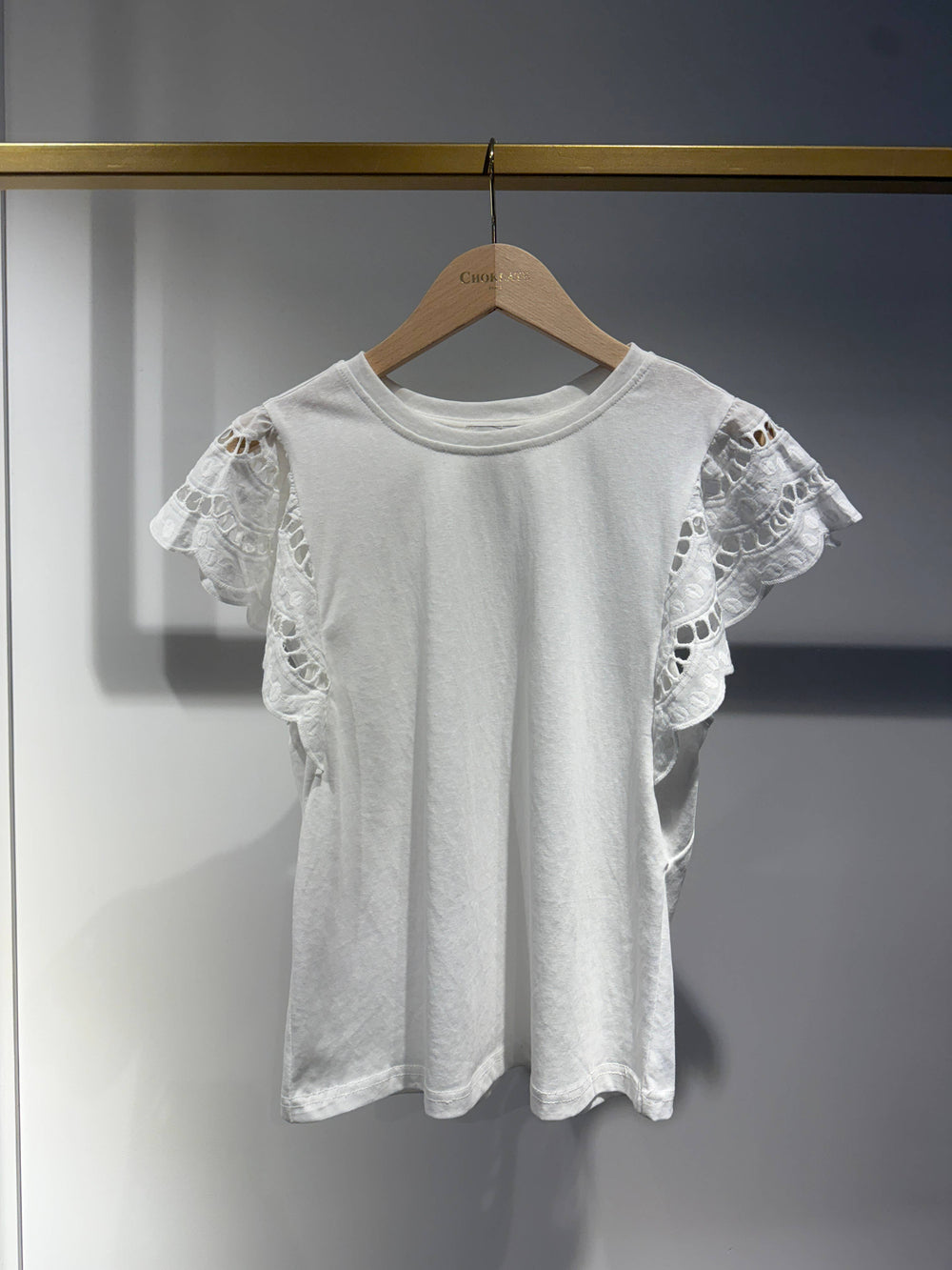 Lace Sleeve Cotton T-Shirt
