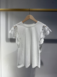 Lace Sleeve Cotton T-Shirt
