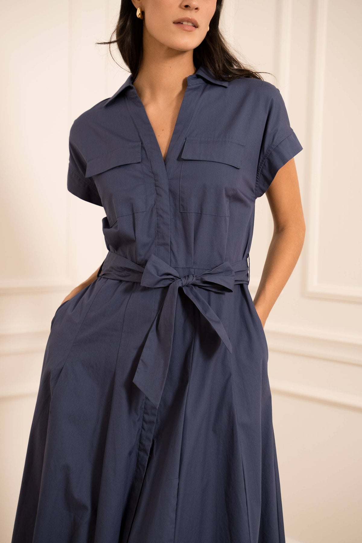 Cotton shirt dress | Navy