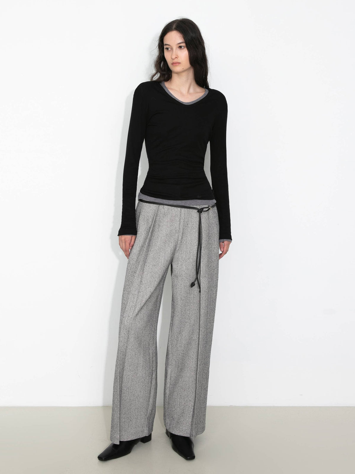 Draped Pleated Wide-Leg Pants