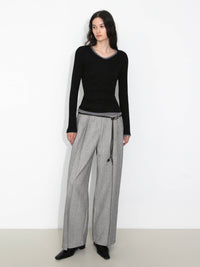 Draped Pleated Wide-Leg Pants