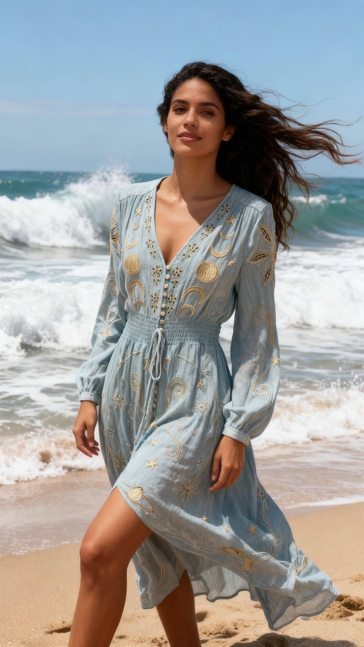Embroidered Full Length Dress | Blues