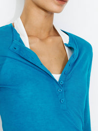 C by CUBIC Henley Neck Slim-Fit Long-Sleeve Top | Aqua