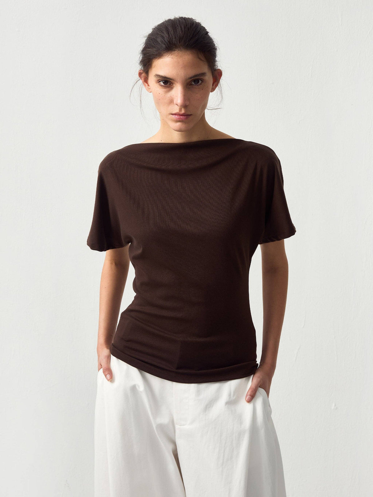 CUBIC Lyocell Blend Off-Shoulder Fitted Top