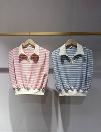 Striped Polo Top | Blue White