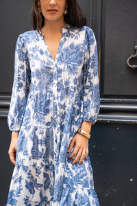 Sienna Silk & Viscose Shirt Midi Length Dress | Blue