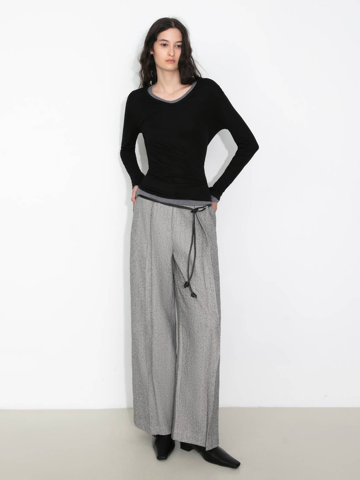 Draped Pleated Wide-Leg Pants