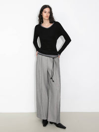 Draped Pleated Wide-Leg Pants