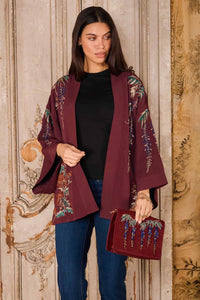 Metallic Embroidery Wisteria Short Kimono