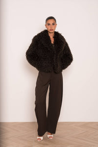 Curly Short Faux Fur Coat | Chocolate Brown