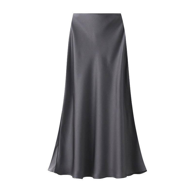 Satin Slip Skirt in Gunmetal Grey