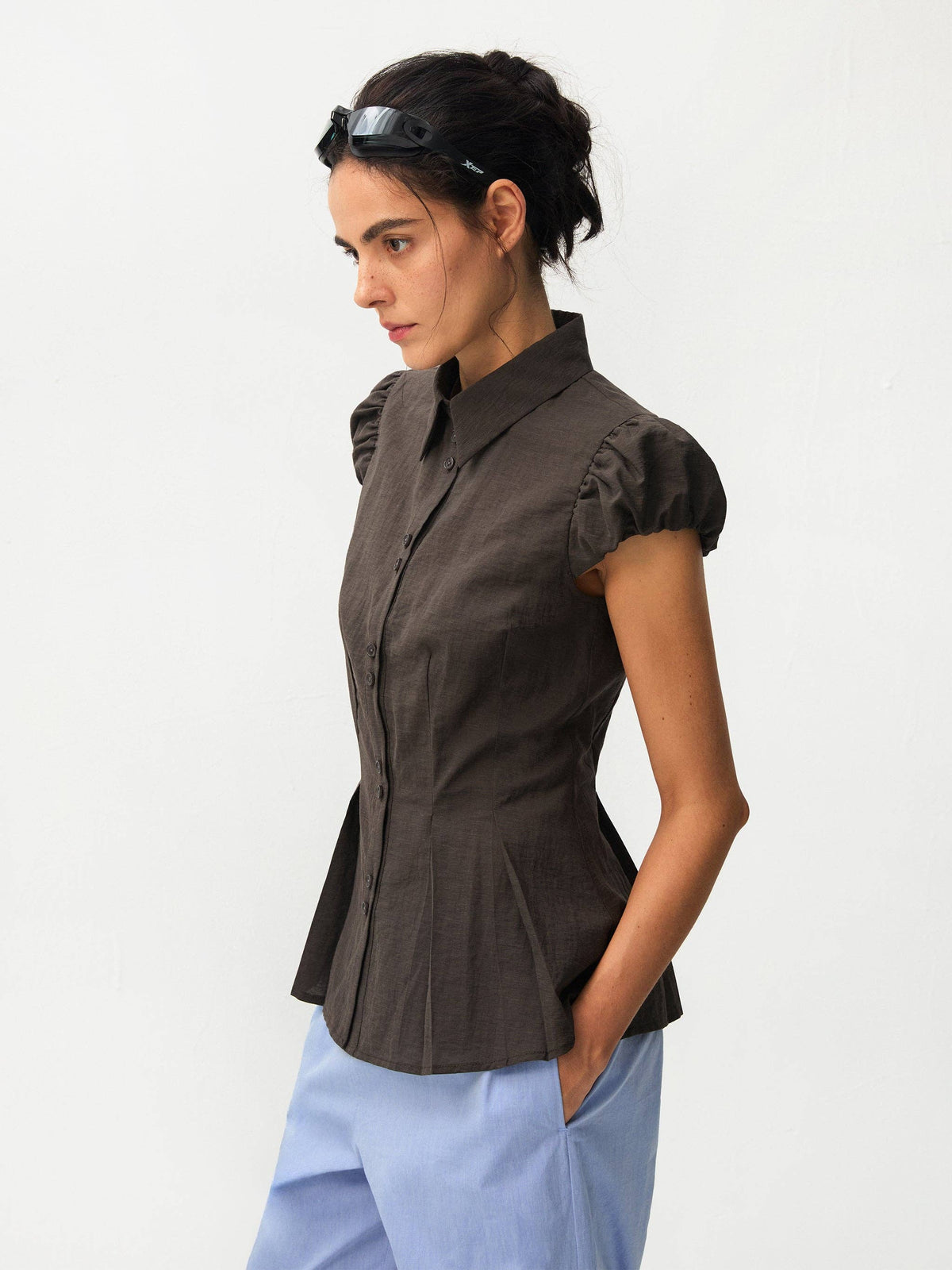 Lyocell Blend Peplum Blouse