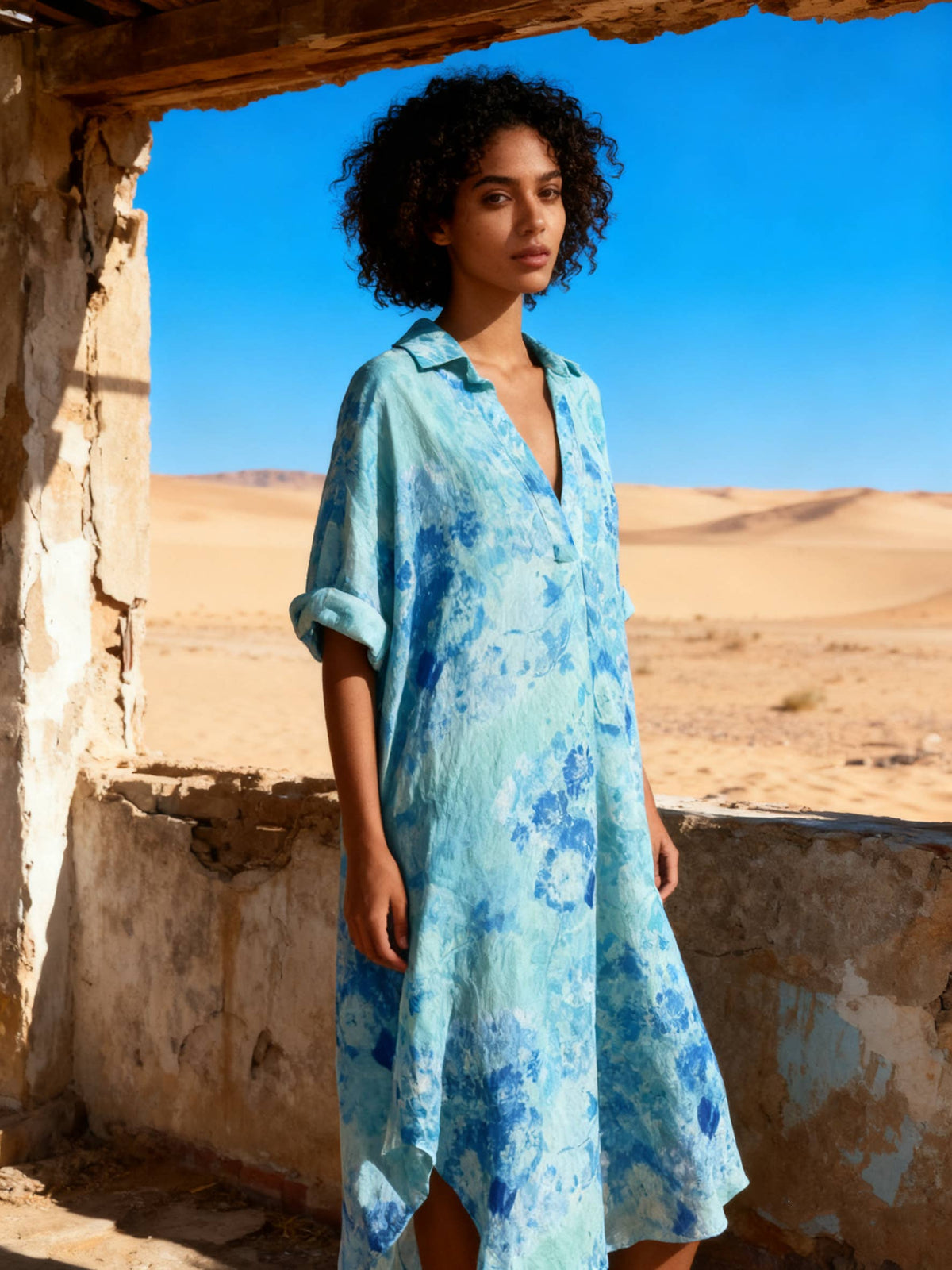 Shirt dress with watercolor print